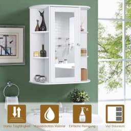 Bathroom Cabinet with Mirror, Mirror Cabinet with Shelves, Bathroom Cabinet for Bathroom, 60 x 16.5 x 70 cm (White)