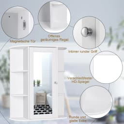 Bathroom Cabinet with Mirror, Mirror Cabinet with Shelves, Bathroom Cabinet for Bathroom, 60 x 16.5 x 70 cm (White)