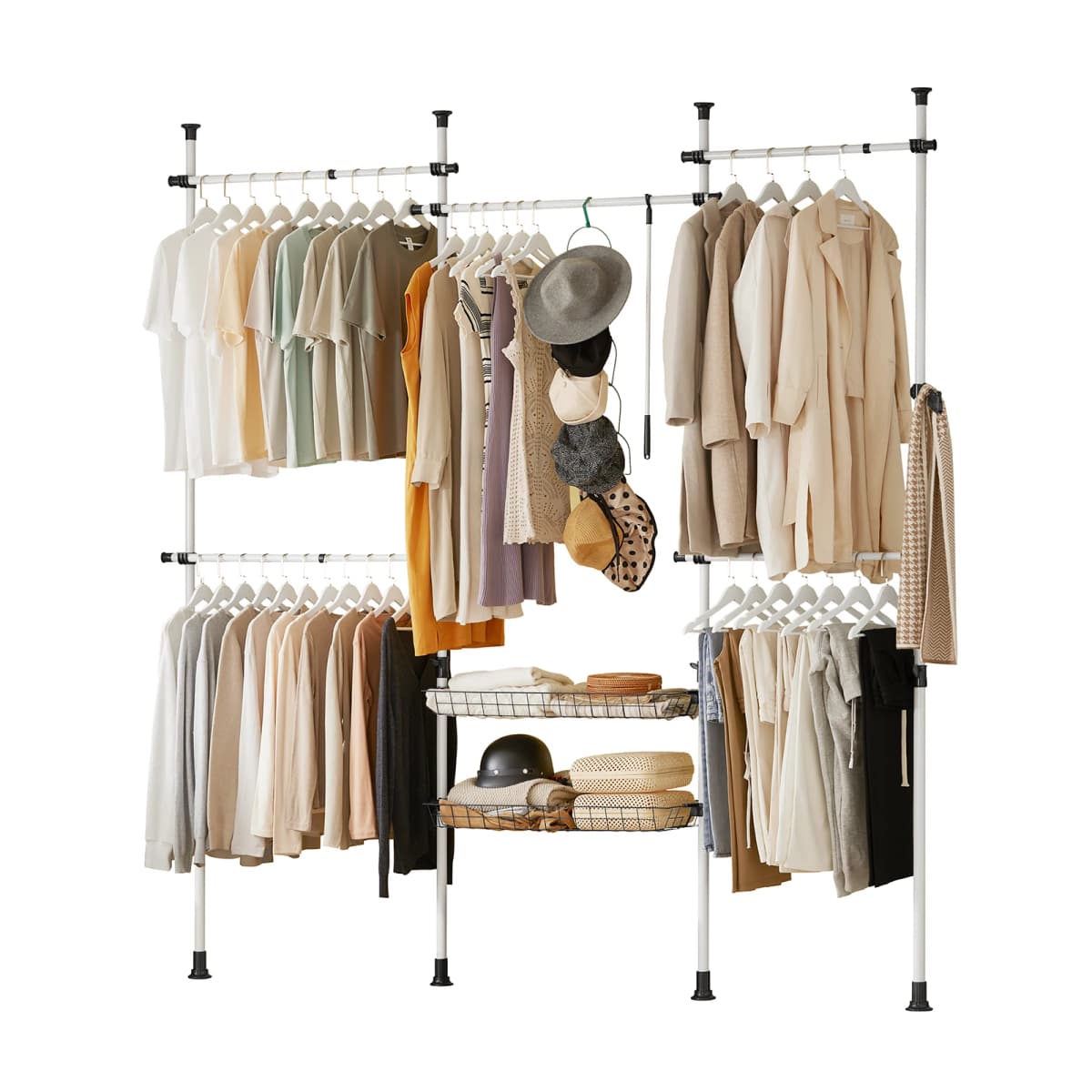 SoBuy KLS04 Telescopic Bar dresses stand with 5 dresses Bars and 2 Baskets Telescopic Wardrobes System Adjustable Shelving System