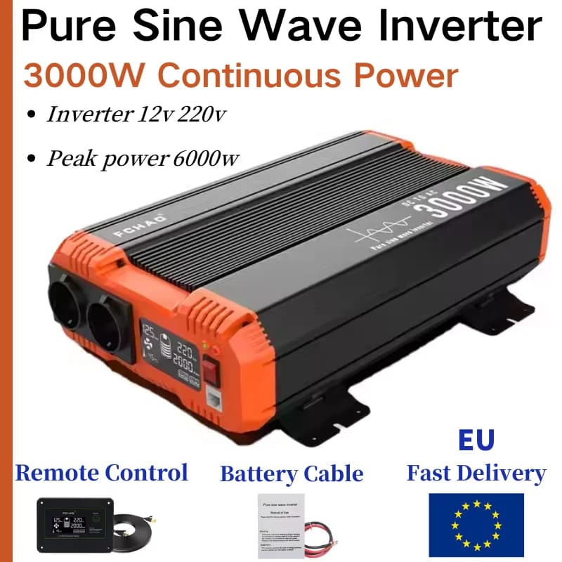 FCHAO 3000W 12VDC To 220VAC Pure Sine Wave Inverter Power 6000W Car Inversor for Home and Camp with Display LCD drive
