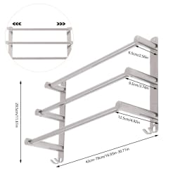 3-Tiers Towel Bars Freely Retractable 17-31 Inches Bathroom Towel Rack with Hooks Stainless Steel Towel Rails Wall Mounted