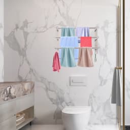 3-Tiers Towel Bars Freely Retractable 17-31 Inches Bathroom Towel Rack with Hooks Stainless Steel Towel Rails Wall Mounted