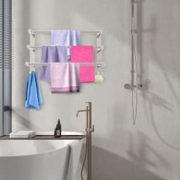 3-Tiers Towel Bars Freely Retractable 17-31 Inches Bathroom Towel Rack with Hooks Stainless Steel Towel Rails Wall Mounted