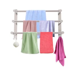 3-Tiers Towel Bars Freely Retractable 17-31 Inches Bathroom Towel Rack with Hooks Stainless Steel Towel Rails Wall Mounted