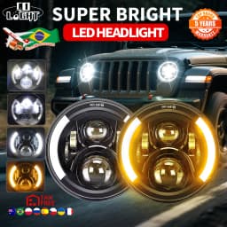 CO LIGHT E9 Car 7" Led Headlight Hi/Low H4 Halo Angle Eyes For Urban Harley BMW Jeep JK 4x4 Suzuki Samurai Wrangler Off Road 12V