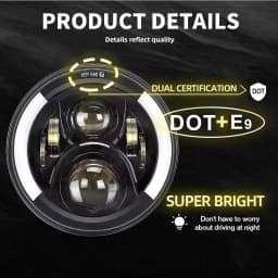 CO LIGHT E9 Car 7" Led Headlight Hi/Low H4 Halo Angle Eyes For Urban Harley BMW Jeep JK 4x4 Suzuki Samurai Wrangler Off Road 12V