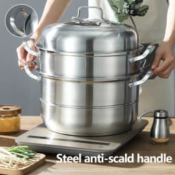Large Capacity 304 Stainless Steel Steamer Pot with 3 Steamed Compartments and Lid, Durable, Rust-Resistant, Perfect for