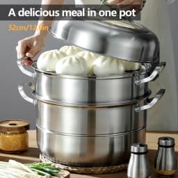 Large Capacity 304 Stainless Steel Steamer Pot with 3 Steamed Compartments and Lid, Durable, Rust-Resistant, Perfect for