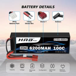 HRB 2S RC Lipo 7.4V 5200mah 6200mah 6500mah RC Car Lipo Battery Hard case 100C With Deans T Plug for RC Car Truck Monster
