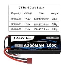 HRB 2S RC Lipo 7.4V 5200mah 6200mah 6500mah RC Car Lipo Battery Hard case 100C With Deans T Plug for RC Car Truck Monster