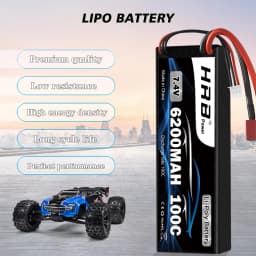 HRB 2S RC Lipo 7.4V 5200mah 6200mah 6500mah RC Car Lipo Battery Hard case 100C With Deans T Plug for RC Car Truck Monster
