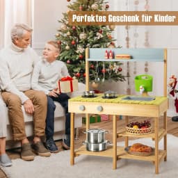 Mud Kitchen Outdoor, Children's Kitchen Wood with Water Function,with Hooks and Removable Shelf,for Children from 3 Years
