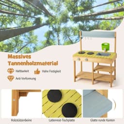 Mud Kitchen Outdoor, Children's Kitchen Wood with Water Function,with Hooks and Removable Shelf,for Children from 3 Years
