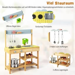 Mud Kitchen Outdoor, Children's Kitchen Wood with Water Function,with Hooks and Removable Shelf,for Children from 3 Years