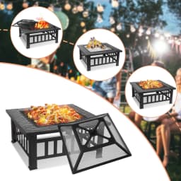 32" Fire Pit Table for Outside,Outdoor Fire Pit Square Wood Burning with Spark Screen Fire Poker for Camping,Backyard,Patio