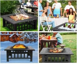 32" Fire Pit Table for Outside,Outdoor Fire Pit Square Wood Burning with Spark Screen Fire Poker for Camping,Backyard,Patio
