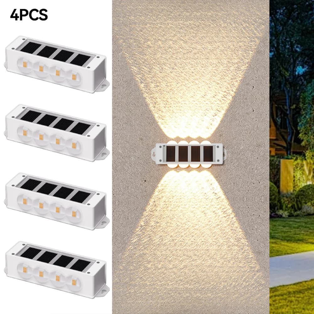 Solar Wall Lights Outdoor Lighting Warm Light Wall Washing IP44 Waterproof for Outside Fence Walkway Porch Deck