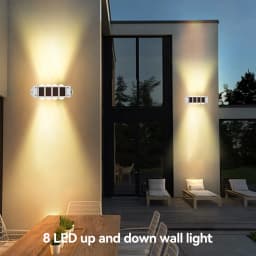 Solar Wall Lights Outdoor Lighting Warm Light Wall Washing IP44 Waterproof for Outside Fence Walkway Porch Deck