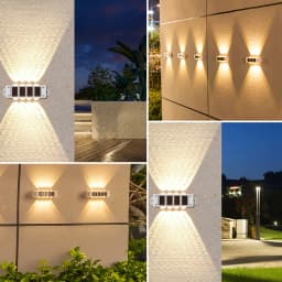 Solar Wall Lights Outdoor Lighting Warm Light Wall Washing IP44 Waterproof for Outside Fence Walkway Porch Deck