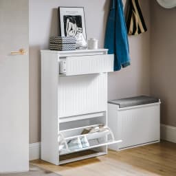 SoBuy FSR165 Shoe dump truck with 2 flaps Shoe shelf Shoe Cabinet narrow shoe rack with 4 shelf surfaces Shoe chest of drawers