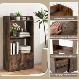 Bookcase with Drawer, Standing Shelf with 2 Compartments,Storage Shelf for Living Room, Bedroom, 55 x 29 x 105 cm (Rustic Brown)
