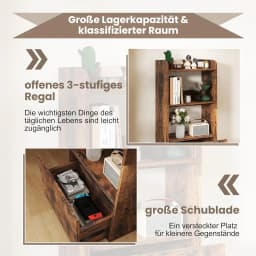 Bookcase with Drawer, Standing Shelf with 2 Compartments,Storage Shelf for Living Room, Bedroom, 55 x 29 x 105 cm (Rustic Brown)