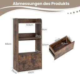Bookcase with Drawer, Standing Shelf with 2 Compartments,Storage Shelf for Living Room, Bedroom, 55 x 29 x 105 cm (Rustic Brown)