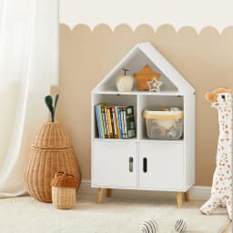 Sobuy Kmb58-W Kids Shelf with House Design Bookcase for Children Storage Shelf Toy Shelf Furniture