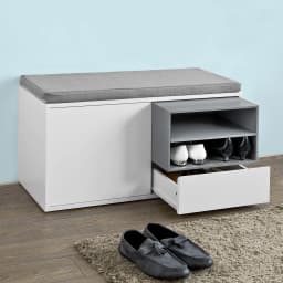 SoBuy FSR37-W bench with seat cushion, bed bench, shoe cabinet, coat rack bench, white, dimensions approximately: 80x46x35cm
