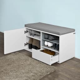 SoBuy FSR37-W bench with seat cushion, bed bench, shoe cabinet, coat rack bench, white, dimensions approximately: 80x46x35cm