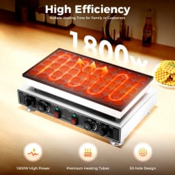 Cast Aluminum Dutch Pancake Maker, 50-Hole 850W×2 Heating, 50-300℃ Temperature Control Non-stick Mini Waffle Baker for Home Shop