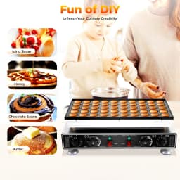 Cast Aluminum Dutch Pancake Maker, 50-Hole 850W×2 Heating, 50-300℃ Temperature Control Non-stick Mini Waffle Baker for Home Shop