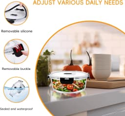 SIAZIH 1300 ML Round Glass Food Containers (With Lids), Set of 4, Airtight Food Storage Containers, BPA-Free