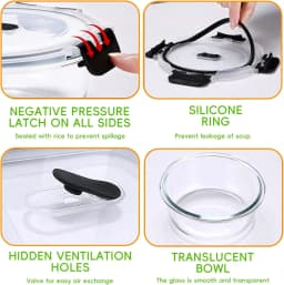 SIAZIH 1300 ML Round Glass Food Containers (With Lids), Set of 4, Airtight Food Storage Containers, BPA-Free