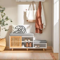 SoBuy FSR125-WN Shoe bench with 2 seats and 1 sliding door bench seat with storage plank bench Shoe chest seat chest of drawers for children