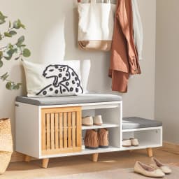 SoBuy FSR125-WN Shoe bench with 2 seats and 1 sliding door bench seat with storage plank bench Shoe chest seat chest of drawers for children