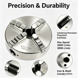 3-Jaw Self-Centering Lathe Chuck 125mm Diameter 3000r/min Centering Precision 0.07mm for CNC Drilling K11-125