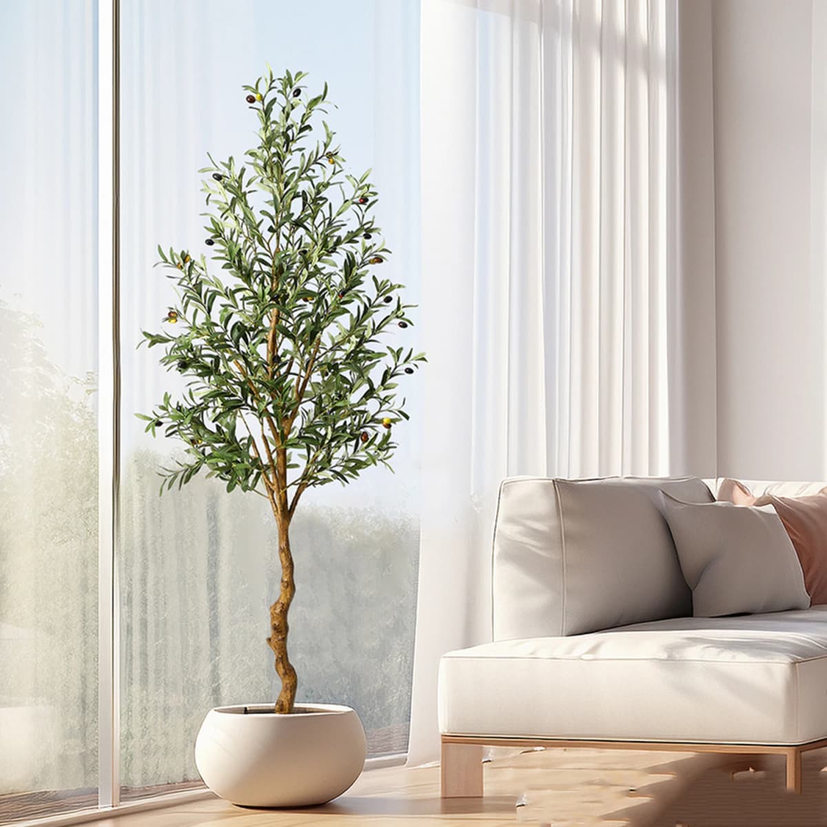 2pcs Artificial Olive Tree 120/150cm Tall Faux Silk Olive Trees Fake Potted Tree for Indoor Home Office Living Room Decor