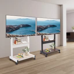 Mobile TV Stand for 43-86'' TVs Tilt TV Cart Holds up to 220.46lb Portable Adjustable Stand with Storage Shelf Rolling Floor