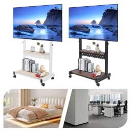 Mobile TV Stand for 43-86'' TVs Tilt TV Cart Holds up to 220.46lb Portable Adjustable Stand with Storage Shelf Rolling Floor