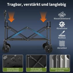 Collapsible Beach Wagon Beach 50L Foldable Wagon Cart with 50 kg Weight Capacity Heavy Duty Utility Garden Cart