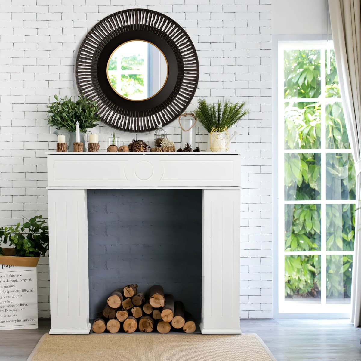 Rosahqnda Modern White Fireplace Fireplace Fireside Console with Secret Compartment Large Storage Room Decorative Fireplace Wood Console Fireplace