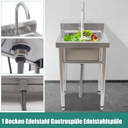 Stainless Steel Sink Household Sink Freestanding Large Capacity Deep Basin Bowl Adjustable Modern for Kitchen Commercial Premise