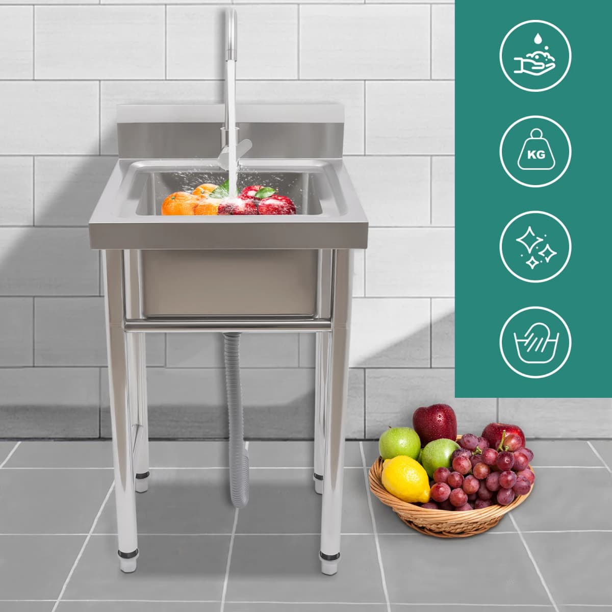 Stainless Steel Sink Household Sink Freestanding Large Capacity Deep Basin Bowl Adjustable Modern for Kitchen Commercial Premise