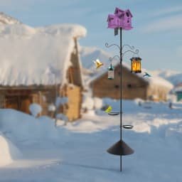 Bird Feeder Pole with 4 Hooks 2 Tray Birdhouse Pole Adjustable Height Outdoor Bird Feeder Pole with Squirrel Proof Baffle for Ga