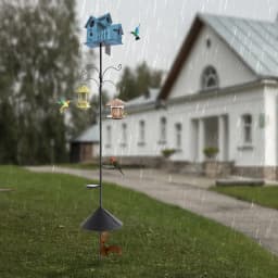 Bird Feeder Pole with 4 Hooks 2 Tray Birdhouse Pole Adjustable Height Outdoor Bird Feeder Pole with Squirrel Proof Baffle for Ga