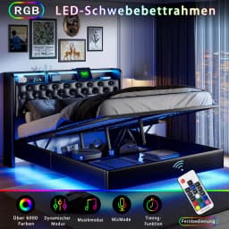 Creahappy Spring Mattress Bed, Double Bed Frame,Headboard Soft Storage with LED Lighting,Fashionable Soft Bed with Storage Space