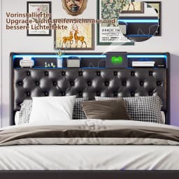 Creahappy Spring Mattress Bed, Double Bed Frame,Headboard Soft Storage with LED Lighting,Fashionable Soft Bed with Storage Space