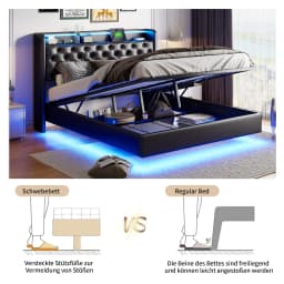 Creahappy Spring Mattress Bed, Double Bed Frame,Headboard Soft Storage with LED Lighting,Fashionable Soft Bed with Storage Space