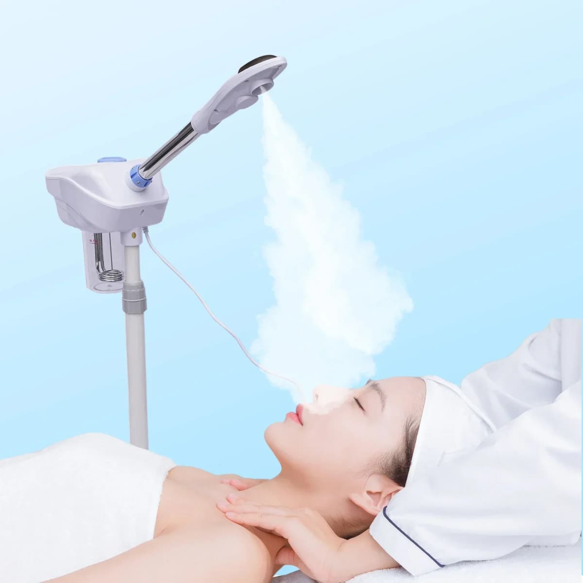 Facial Steamer on Wheels for Professional Skin Rejuvenation for Home, Spa, Clinic Ozone Face Humidifier Pore Opener